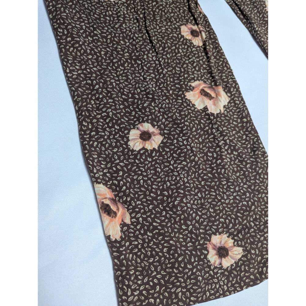 H&M Paperbag Wide Trousers Pants Floral High Rise Belted Brown Autumn Fall Sz 4 - Picture 7 of 9